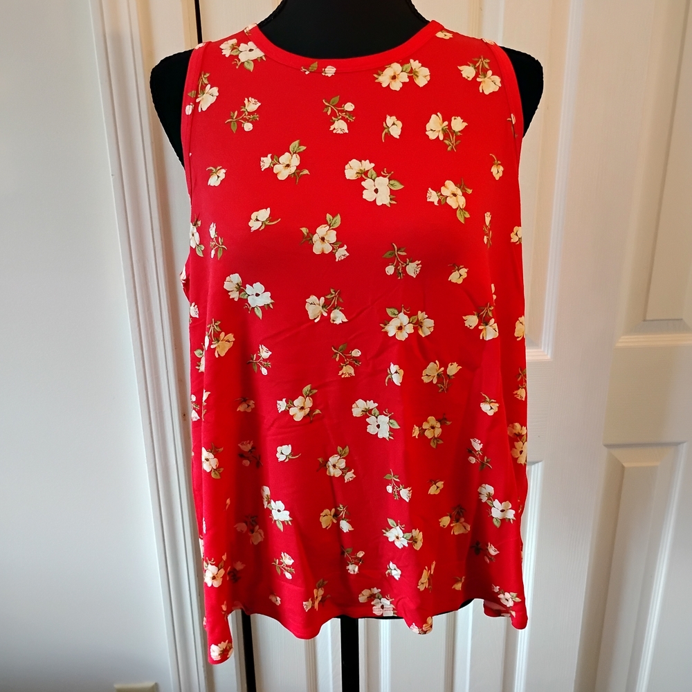 Old Navy Bright Red Floral Tank Top